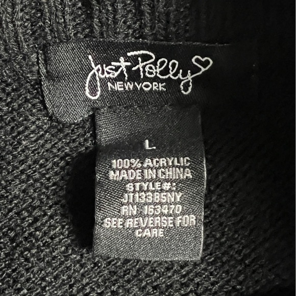 Just Polly New York Knit Sweater Women's Size Large Black Pull Over Long Sleeve - Picture 5 of 7